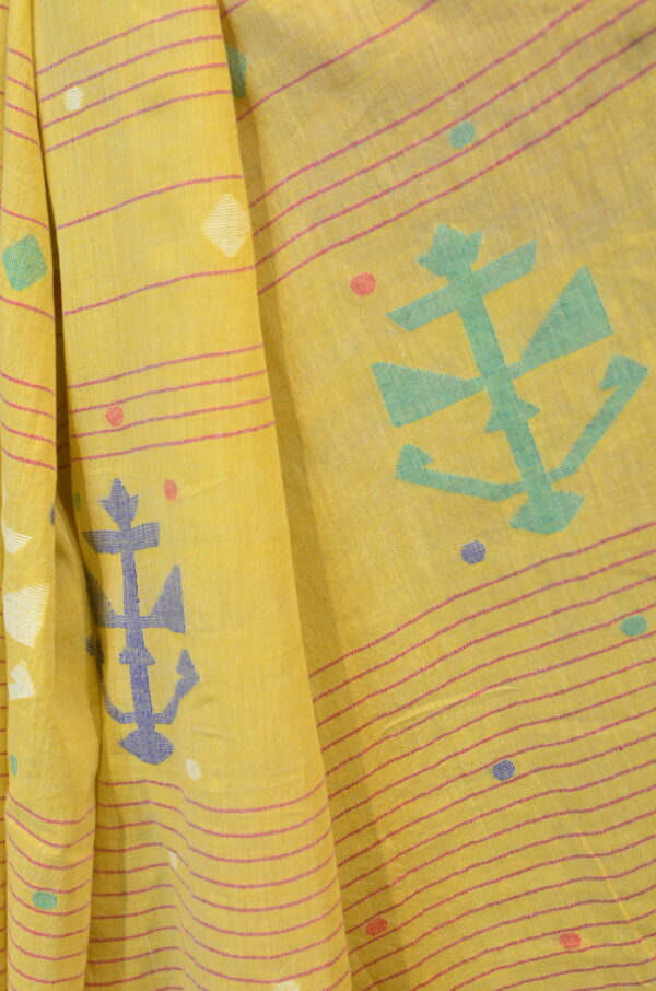 Hand spun and Handwoven light yellow soft cotton saree - Image 10