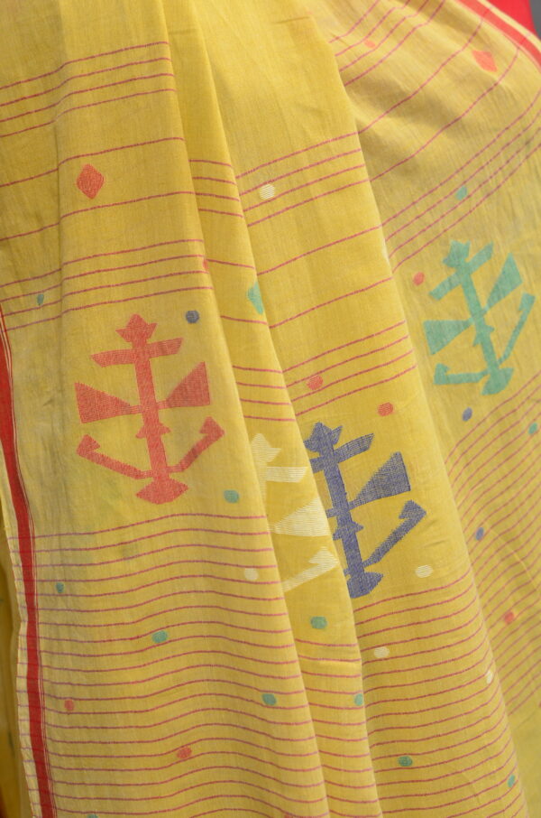 Hand spun and Handwoven light yellow soft cotton saree - Image 9