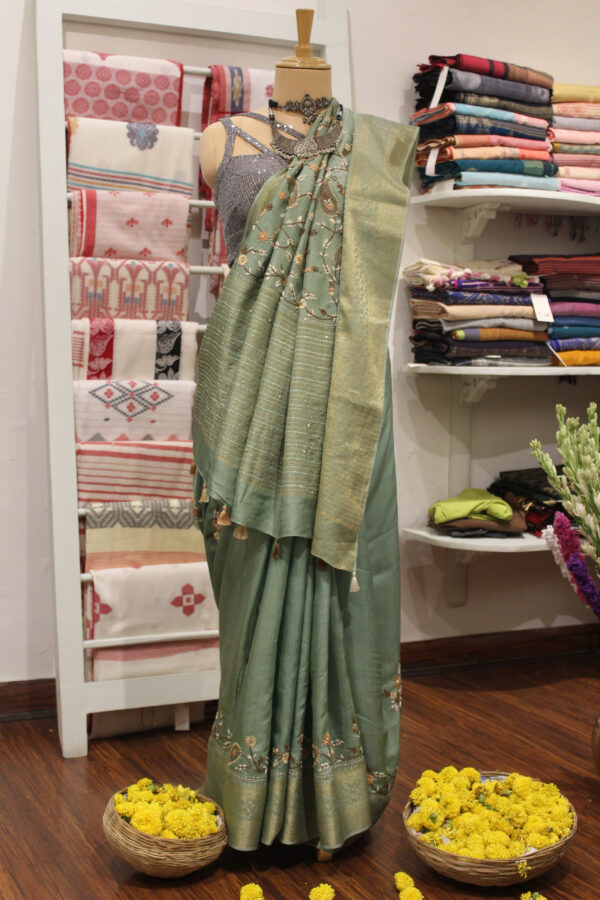 Pistachio green Silk Saree