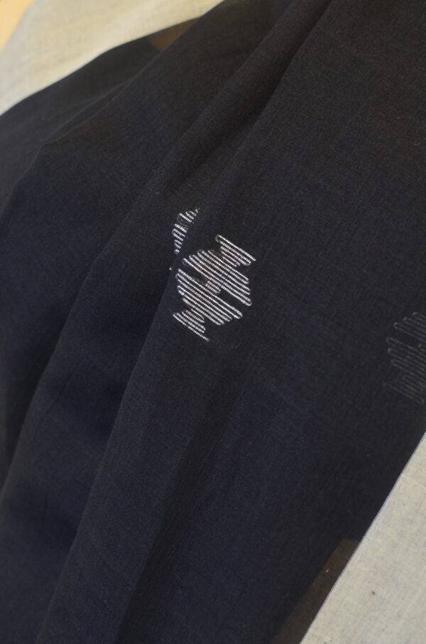 Hand spun and handwoven black soft cotton saree - Image 3