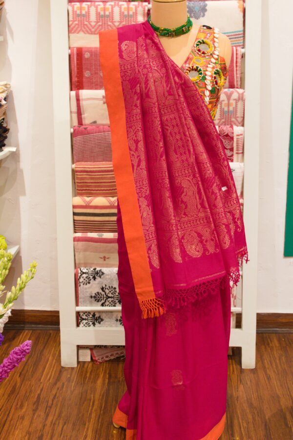 Pink Saree with Golden Zari motifs
