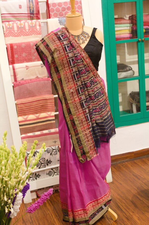 Pink and Black Checks Saree