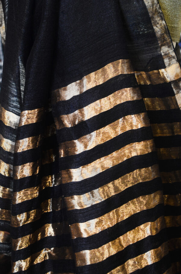 Black Matka silk saree with golden zari border - Image 7