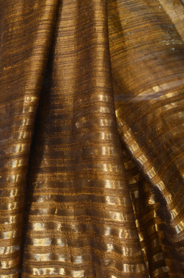 Coffee colour Matka silk saree with golden zari border - Image 8