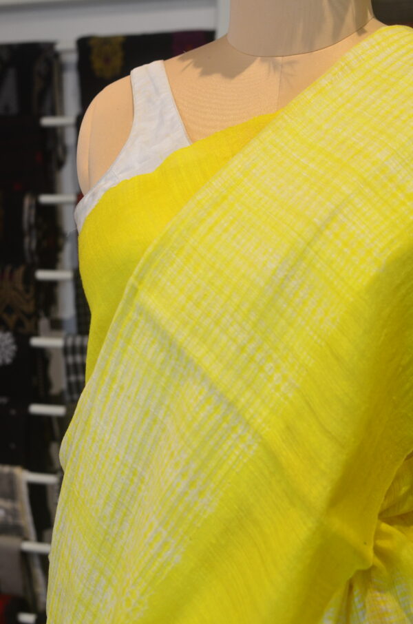 Shibori pure Matka silk Lemon yellow and white - Image 3