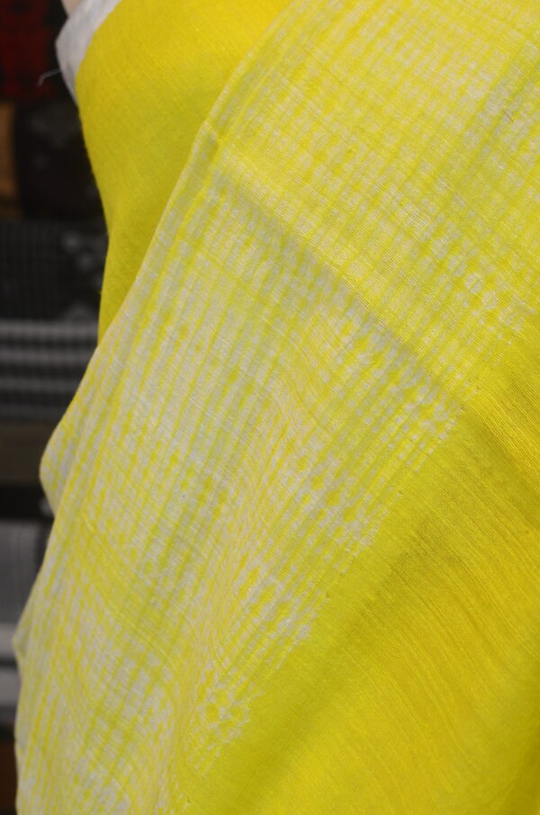 Shibori pure Matka silk Lemon yellow and white - Image 5