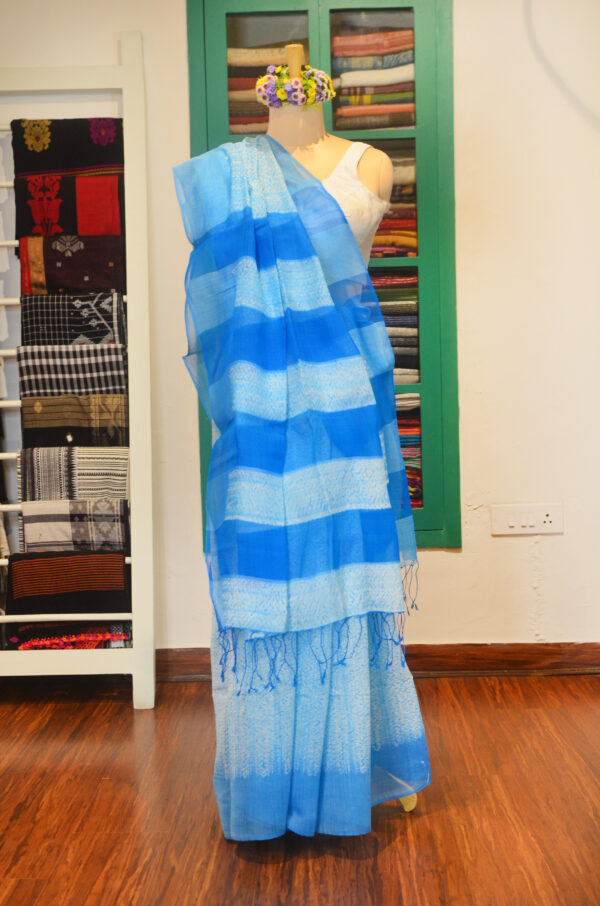 Shibori pure Matka silk Light blue and white tie and dye shibori - Image 8