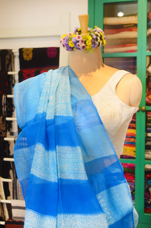 Shibori pure Matka silk Light blue and white tie and dye shibori - Image 7