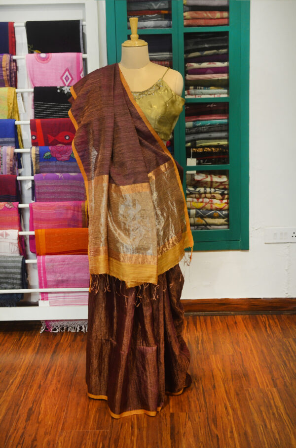 Handspun Handwoven Coffee brown Mutka Silk Saree