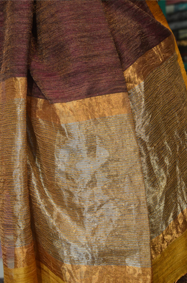 Handspun Handwoven Coffee brown Mutka Silk Saree - Image 3
