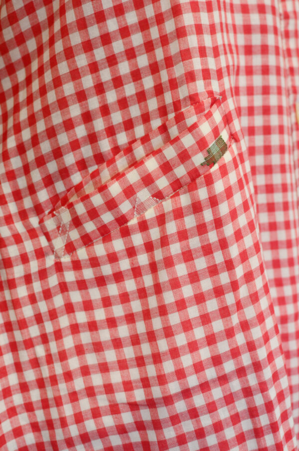 Hand spun Handwoven Pure Cotton White and Red jamdani V neck Dress, With Lining - Image 5