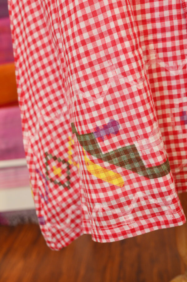 Hand spun Handwoven Pure Cotton White and Red jamdani V neck Dress, With Lining - Image 3