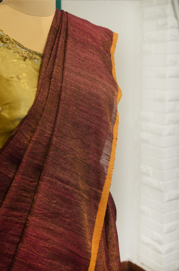 Handspun Handwoven Coffee brown Mutka Silk Saree - Image 5