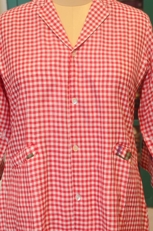 Hand spun Handwoven Pure Cotton White and Red jamdani V neck Dress, With Lining - Image 7