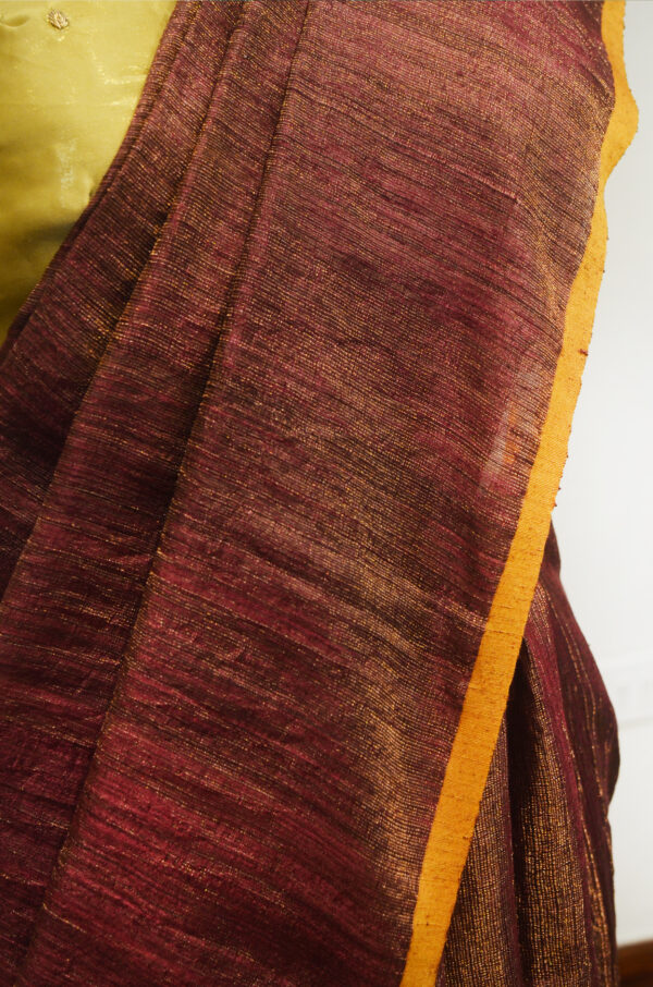 Handspun Handwoven Coffee brown Mutka Silk Saree - Image 2