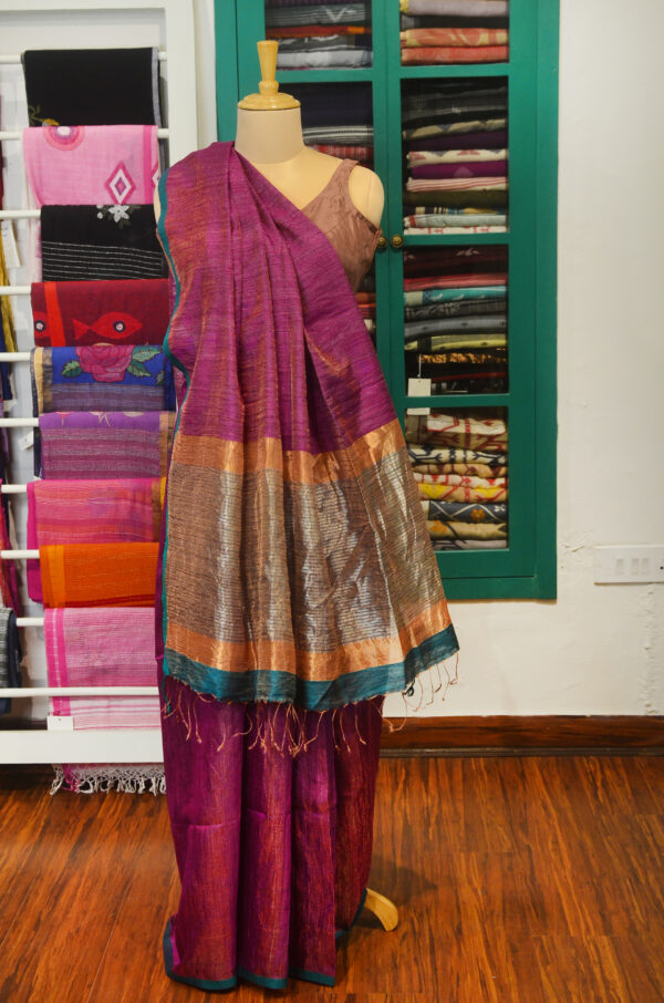 Handspun Handwoven Pink Mutka Silk Saree
