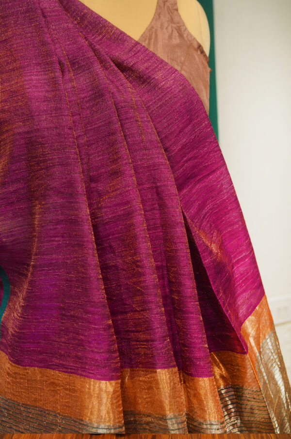 Handspun Handwoven Pink Mutka Silk Saree - Image 3
