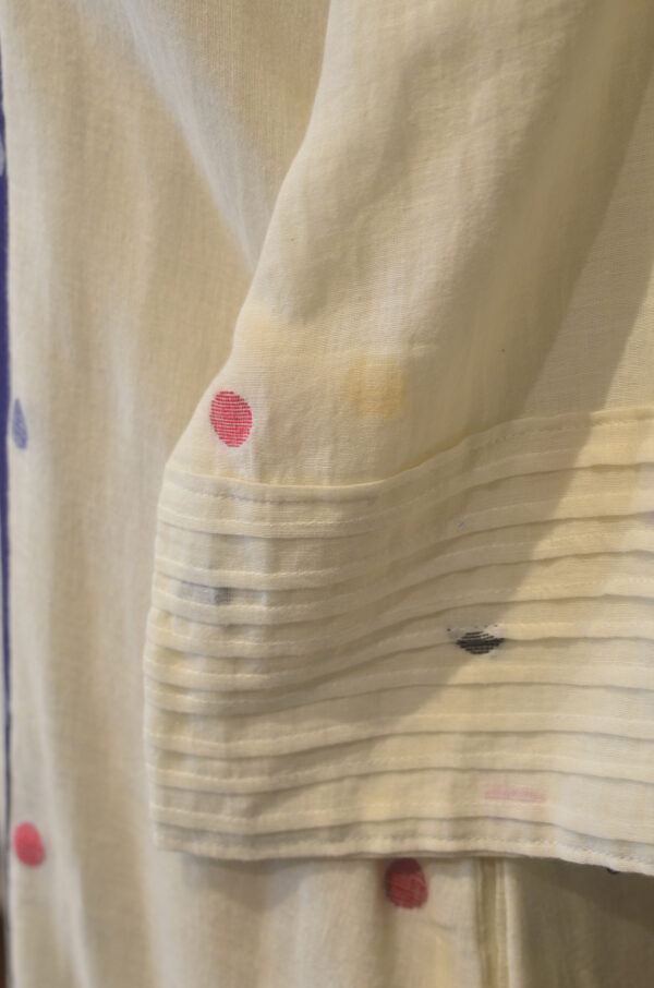 Hand spun Handwoven Pure Cotton White jamdani Cow neck Dress, With Lining - Image 3