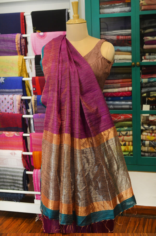 Handspun Handwoven Pink Mutka Silk Saree - Image 5