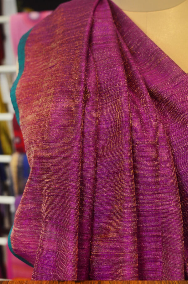 Handspun Handwoven Pink Mutka Silk Saree - Image 6