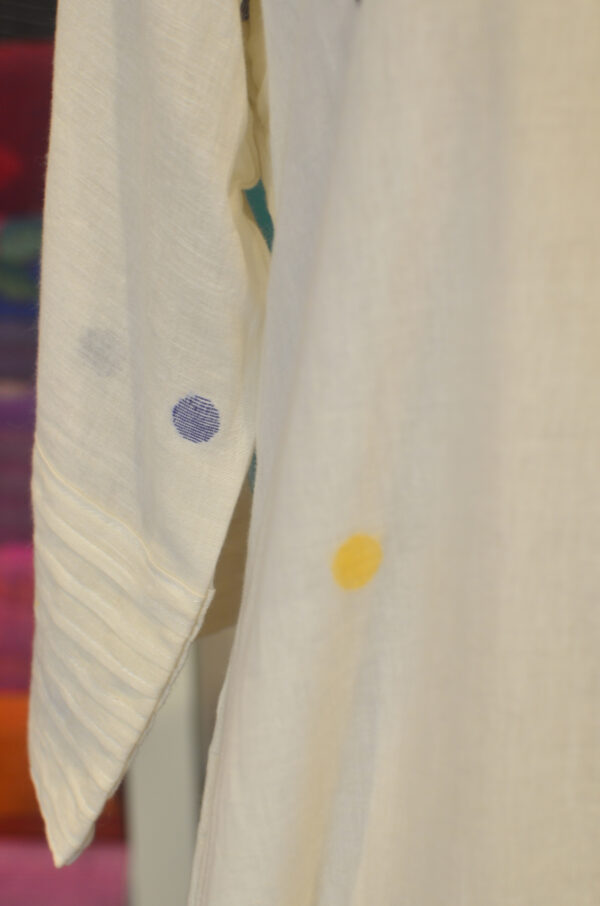 Hand spun Handwoven Pure Cotton White jamdani Cow neck Dress, With Lining - Image 5
