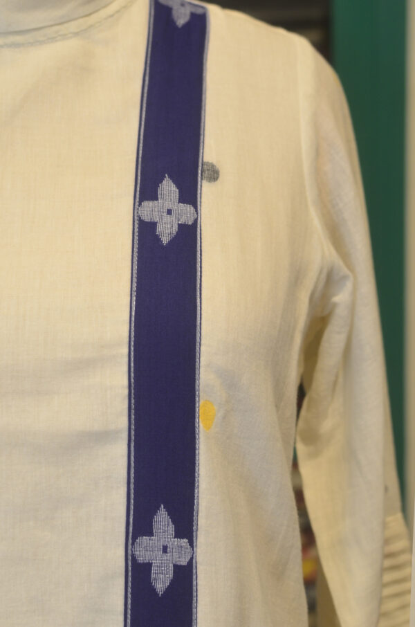 Hand spun Handwoven Pure Cotton White jamdani Cow neck Dress, With Lining - Image 6