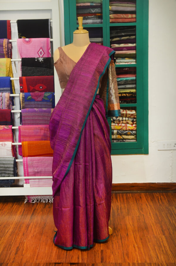 Handspun Handwoven Pink Mutka Silk Saree - Image 8