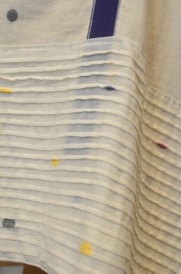 Hand spun Handwoven Pure Cotton White jamdani Cow neck Dress, With Lining - Image 2