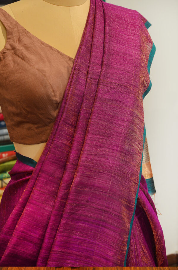 Handspun Handwoven Pink Mutka Silk Saree - Image 2