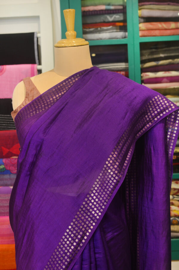 Handspun Handwoven Purple Mulberry Silk Saree - Image 6