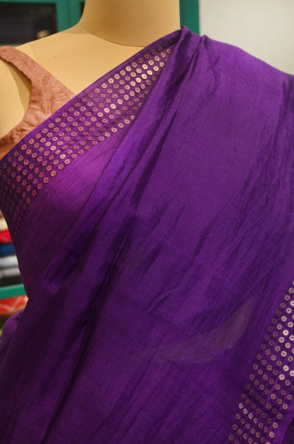 Handspun Handwoven Purple Mulberry Silk Saree - Image 5