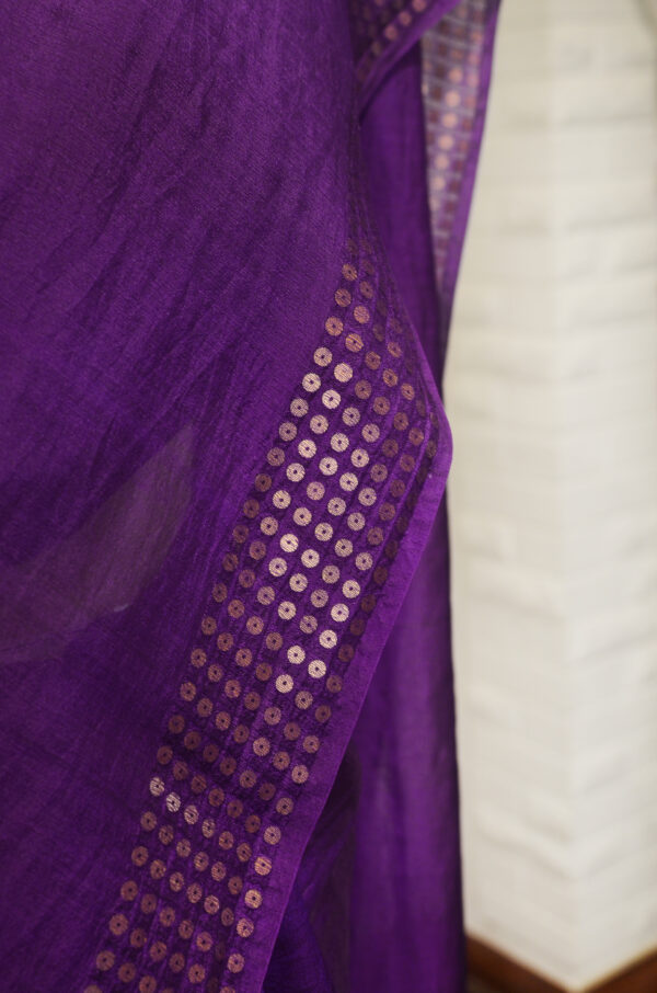 Handspun Handwoven Purple Mulberry Silk Saree - Image 4