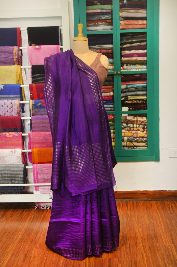 Handspun Handwoven Purple Mulberry Silk Saree - Image 7