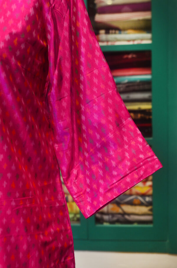 Hand Spun Handwoven Pure Silk Hot pink round Neck Straight Fit Dress with Lining - Image 3