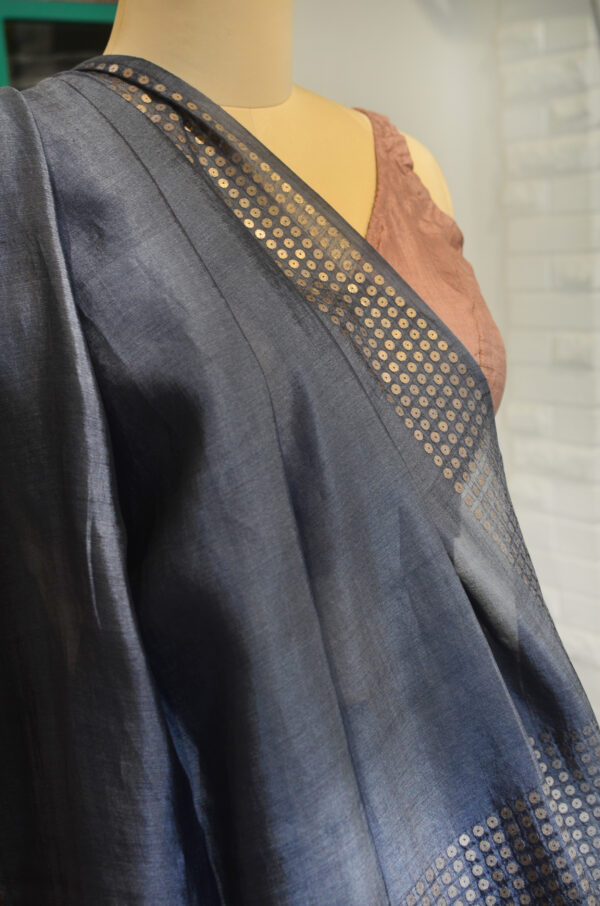 Handspun Handwoven Black Mulberry Silk Saree - Image 5