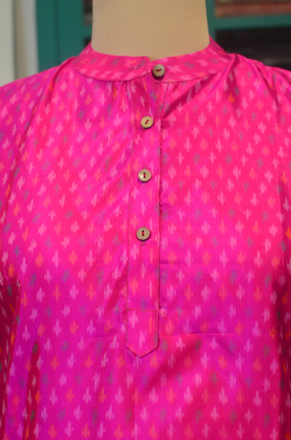 Hand Spun Handwoven Pure Silk Hot pink round Neck Straight Fit Dress with Lining - Image 7