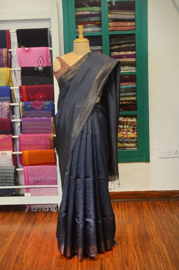 Handspun Handwoven Black Mulberry Silk Saree