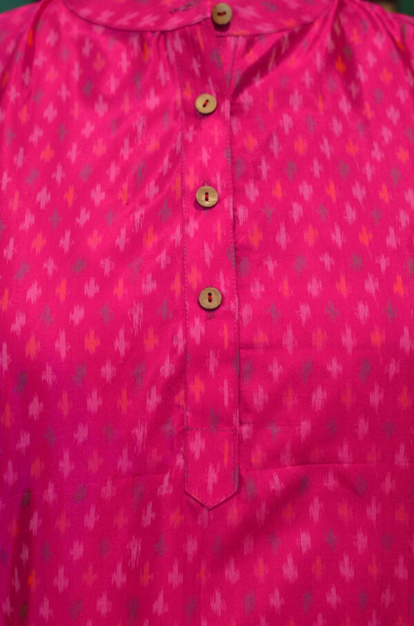 Hand Spun Handwoven Pure Silk Hot pink round Neck Straight Fit Dress with Lining - Image 5