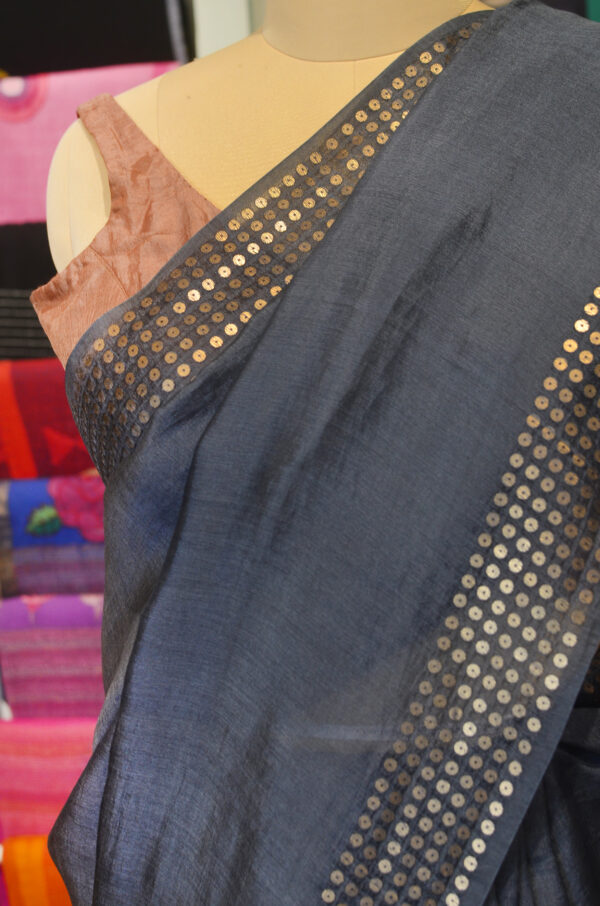 Handspun Handwoven Black Mulberry Silk Saree - Image 2