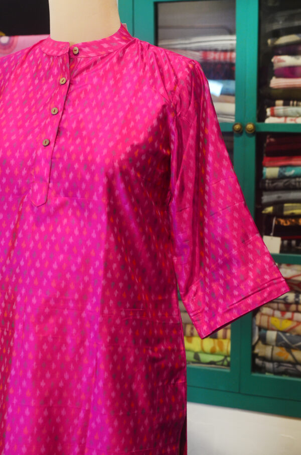Hand Spun Handwoven Pure Silk Hot pink round Neck Straight Fit Dress with Lining - Image 6