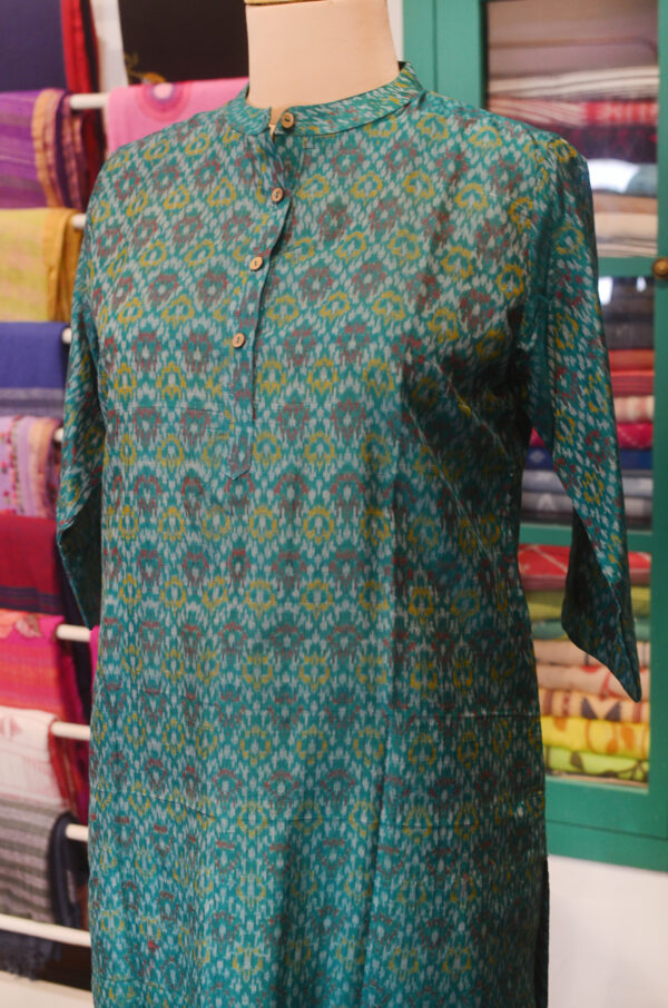 Hand Spun Handwoven Pure Silk round Neck Straight Fit Dress with Lining - Image 5