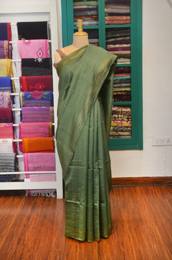 Handspun Handwoven Green Mulberry Silk Saree