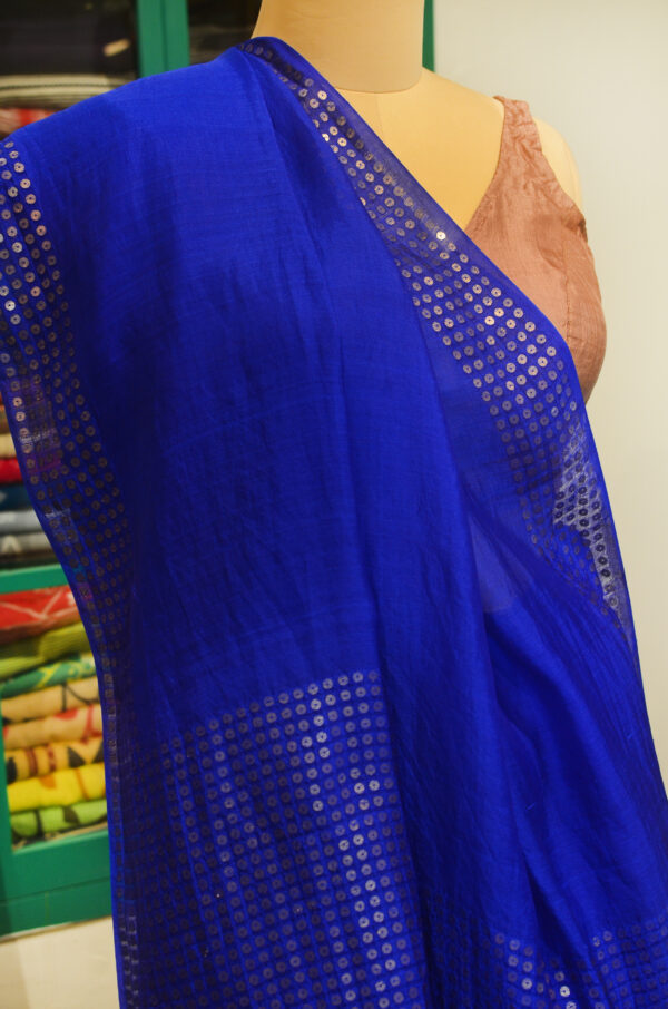 Handspun Handwoven Royal blue Mulberry Silk Saree - Image 6