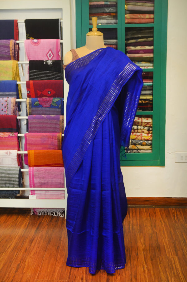 Handspun Handwoven Royal blue Mulberry Silk Saree
