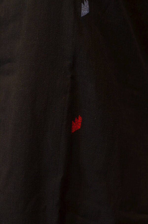 Hand Spun Handwoven Pure Cotton Jamdani Blue Round neck Dress with Lining - Image 5
