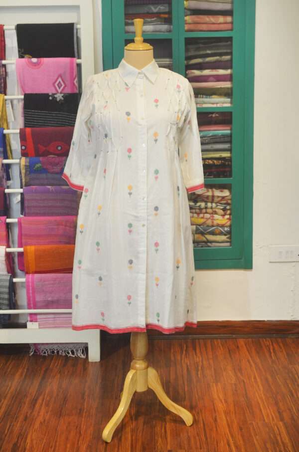 Hand Spun Handwoven Cotton Milky White Jamdani Dress