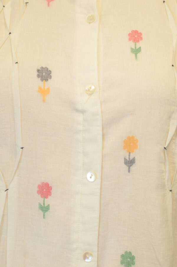 Hand Spun Handwoven Cotton Milky White Jamdani Dress - Image 3