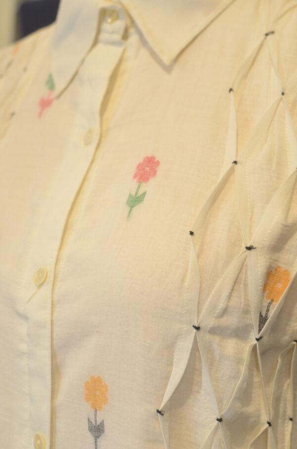 Hand Spun Handwoven Cotton Milky White Jamdani Dress - Image 5
