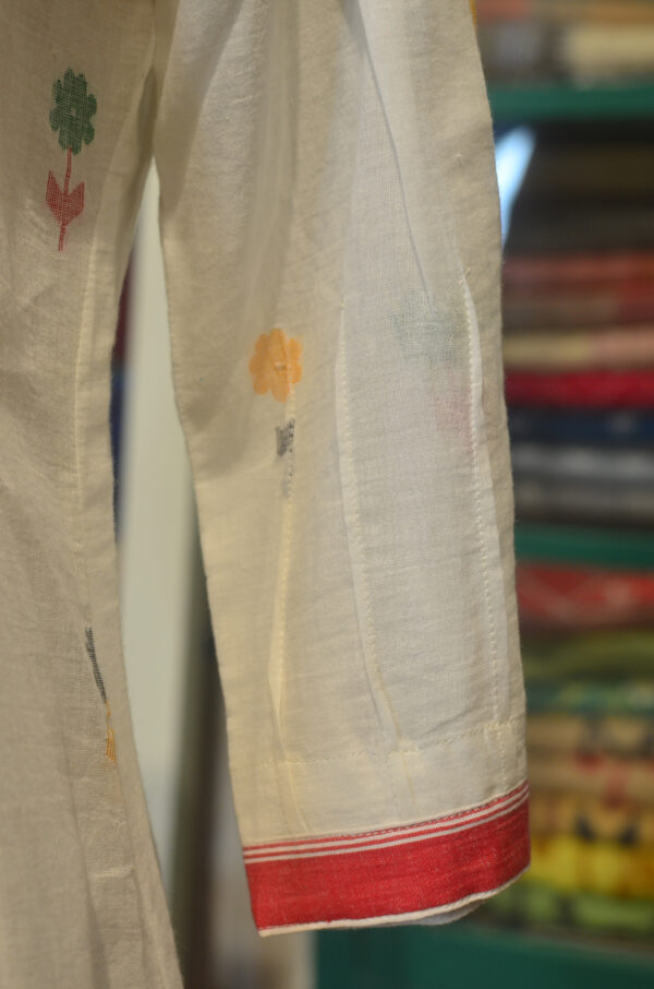 Hand Spun Handwoven Cotton Milky White Jamdani Dress - Image 7