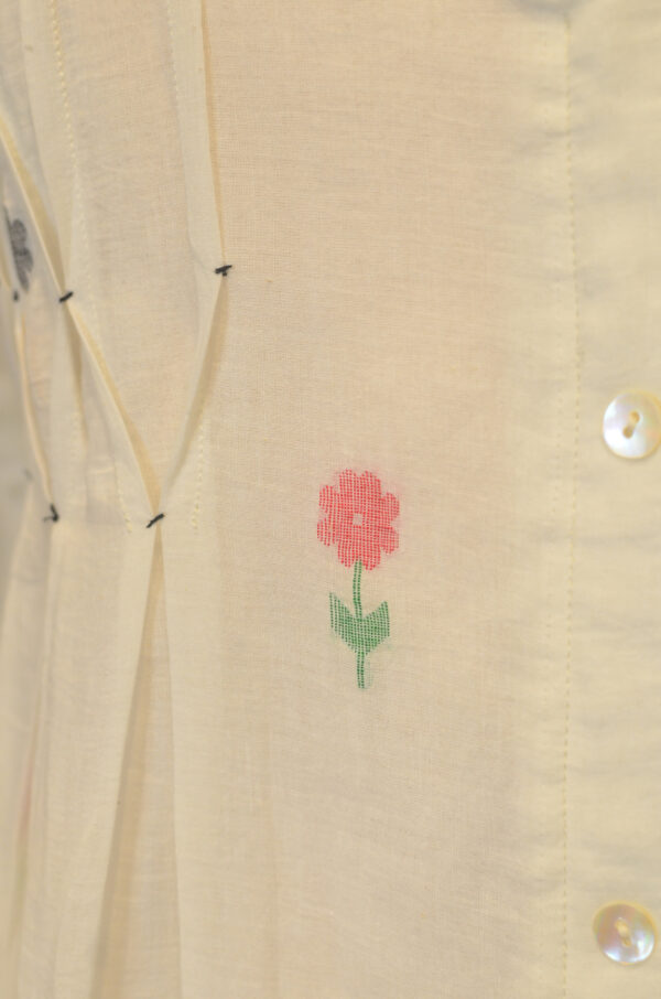 Hand Spun Handwoven Cotton Milky White Jamdani Dress - Image 8